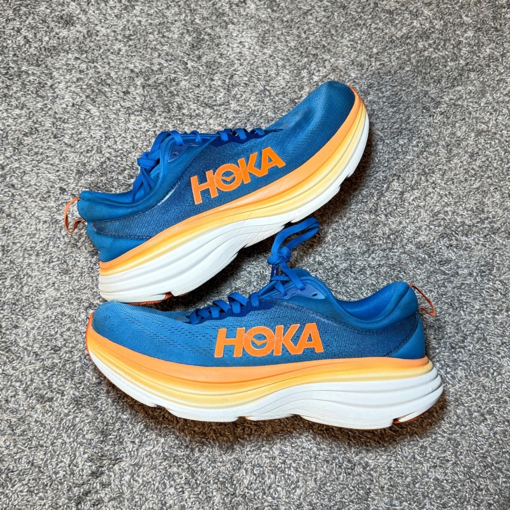 Hoka Bondi 8 Mens Running Shoes Blue Orange 1123202 CSVO Size 11 D